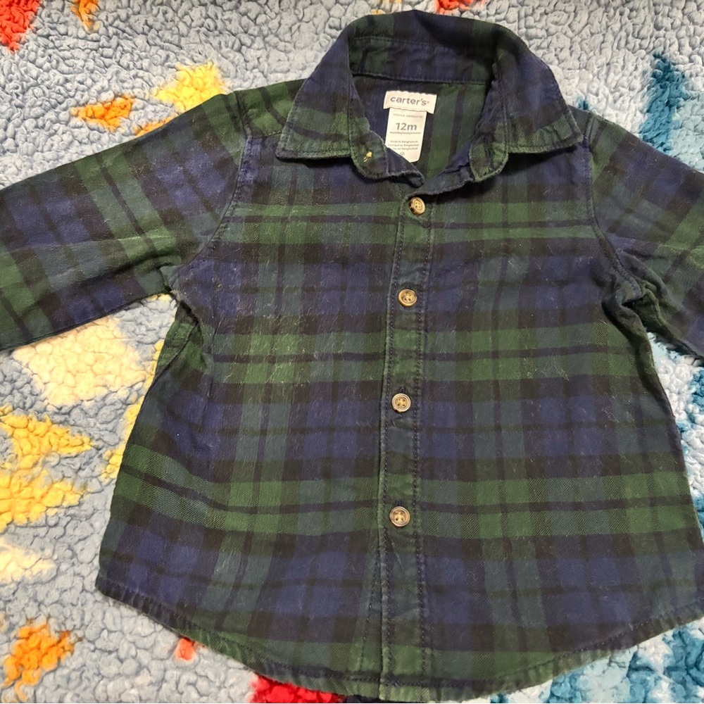 Carter's Navy and Forest Plaid Button-Down Shirt